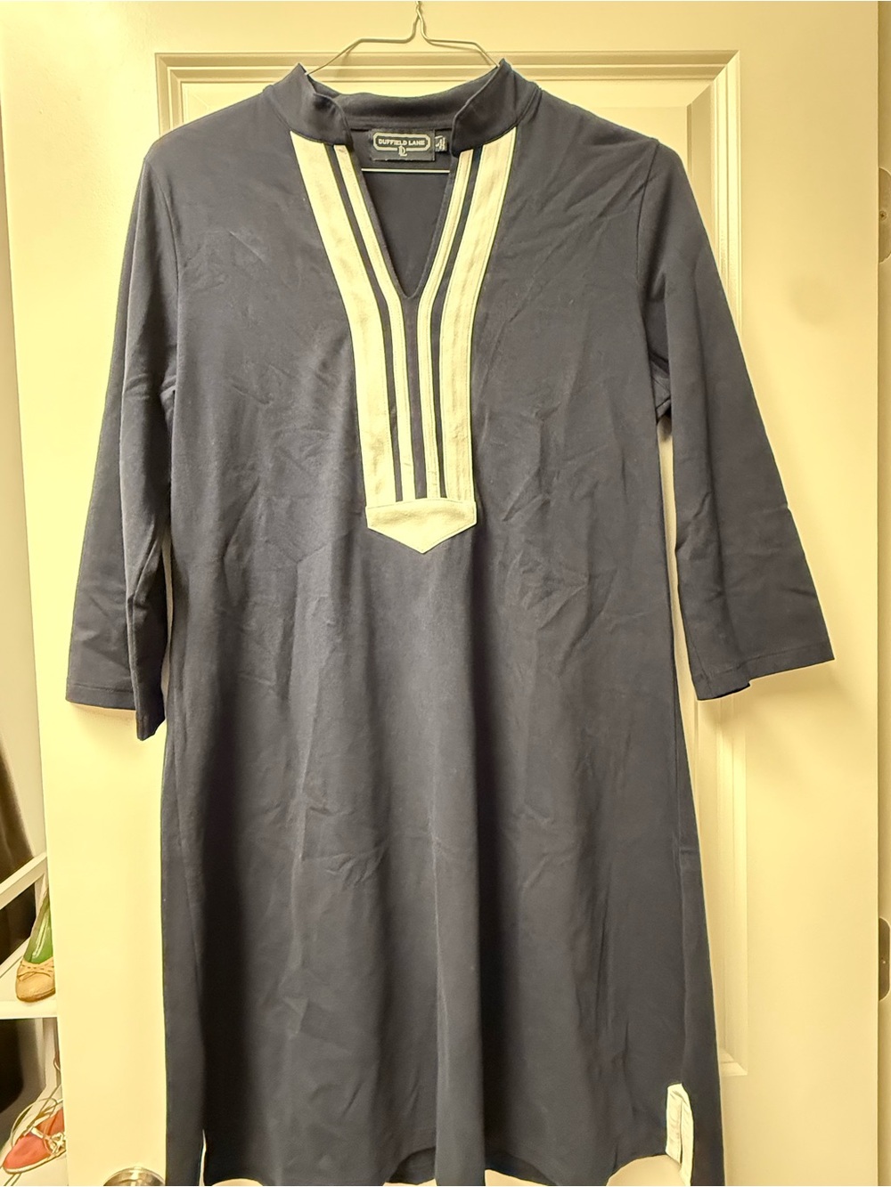 Duffield Lane Navy Midi Dress with Ivory Trim